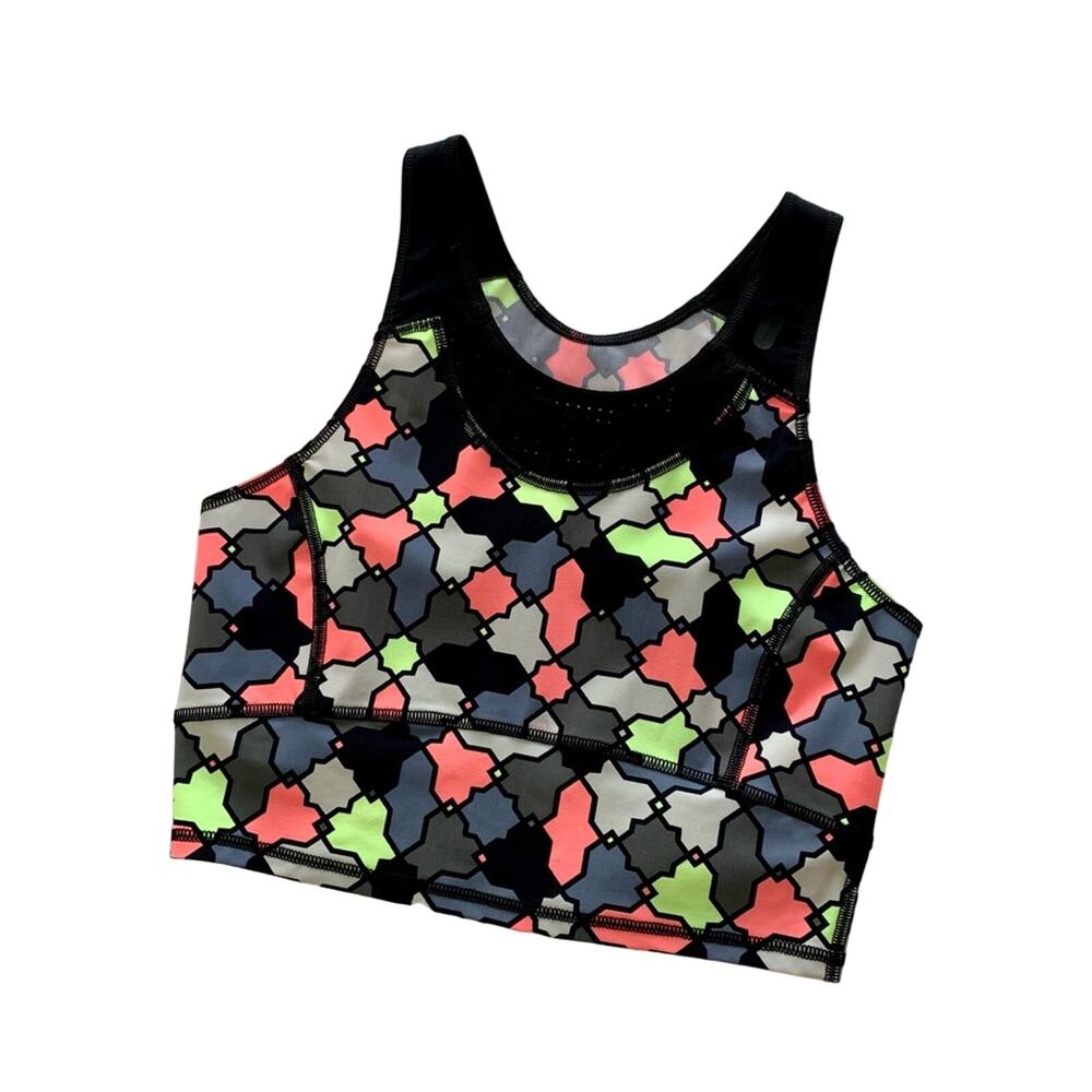 Sweaty Betty Multicolor Geometric Print Low Impact Athleisure Workout Crop Top - Picture 8 of 8